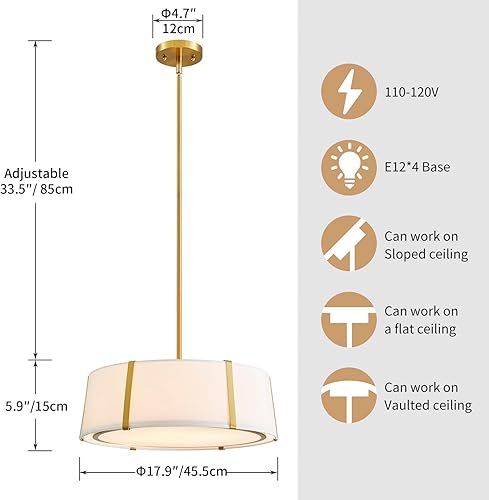 Miniatura 2 de Shrine Candelabros de tambor de iluminación, estilo moderno, lámpara colgante de tambor para espacio vital, 18 pulgadas de profundidad x 6 pulgadas,