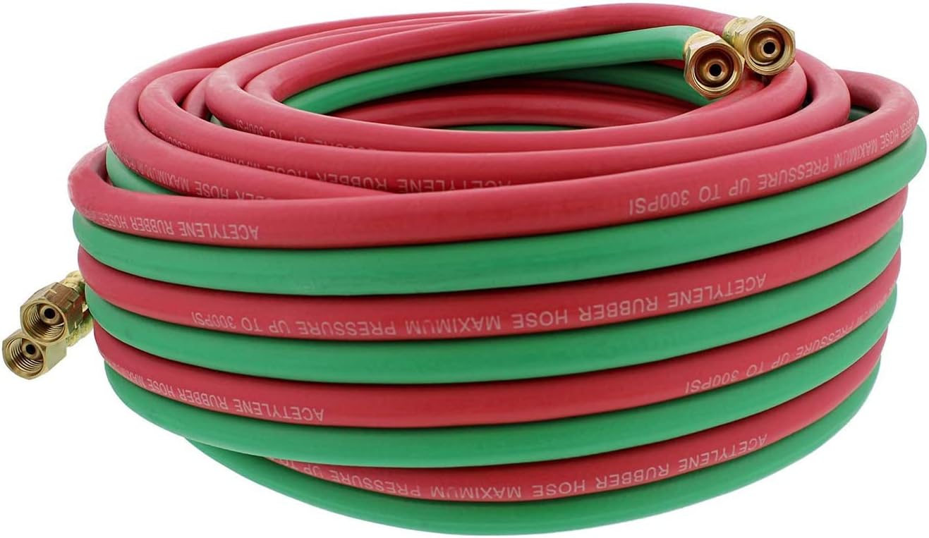 Oxygen Propane Twin Welding Hose T Grade 1/4" ID, B B 9/16-18 Size Fittings T25X1/4 (25FT)