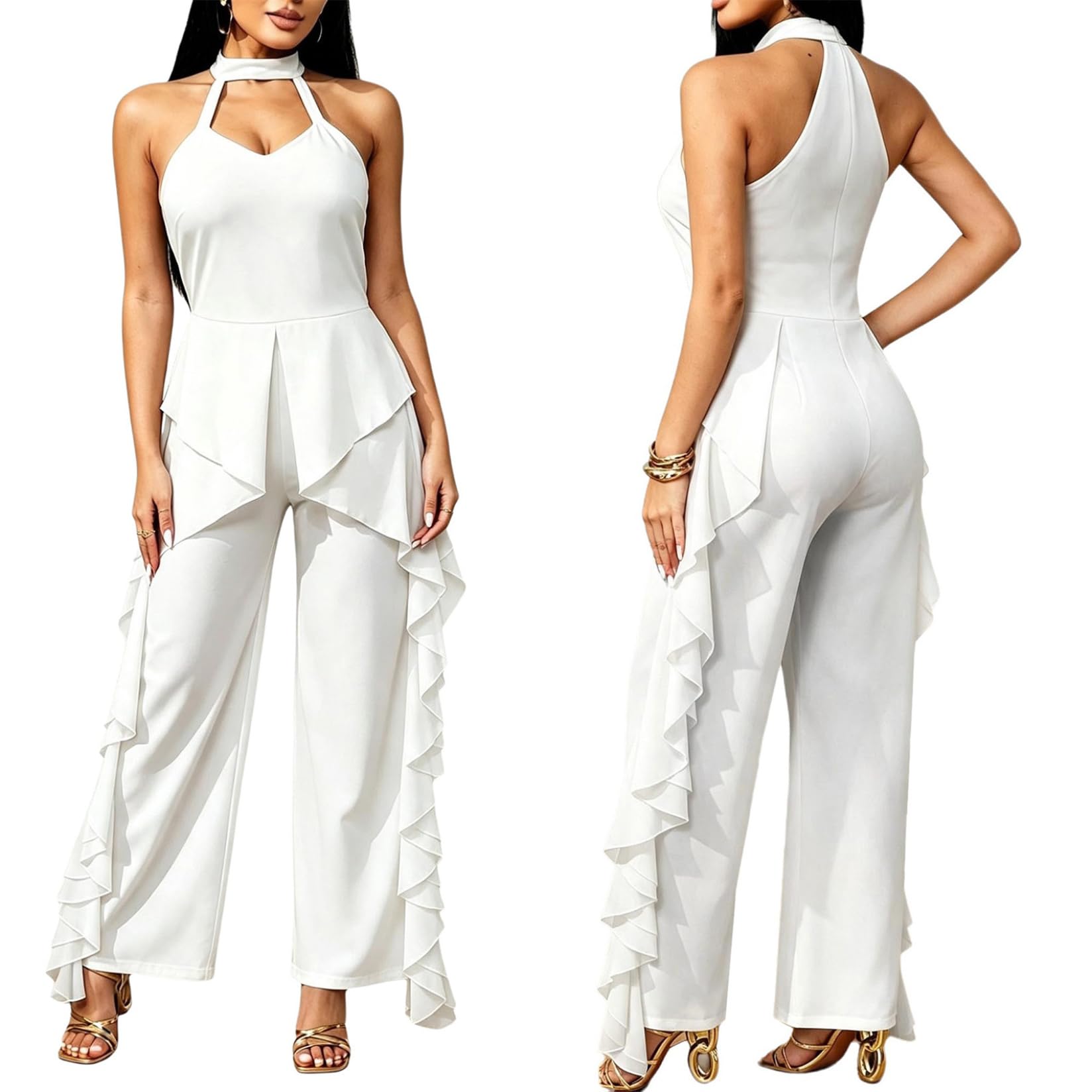 Runhomal Donna Combinazioni Signore Salopette Con Volant Alla Moda Clubwear