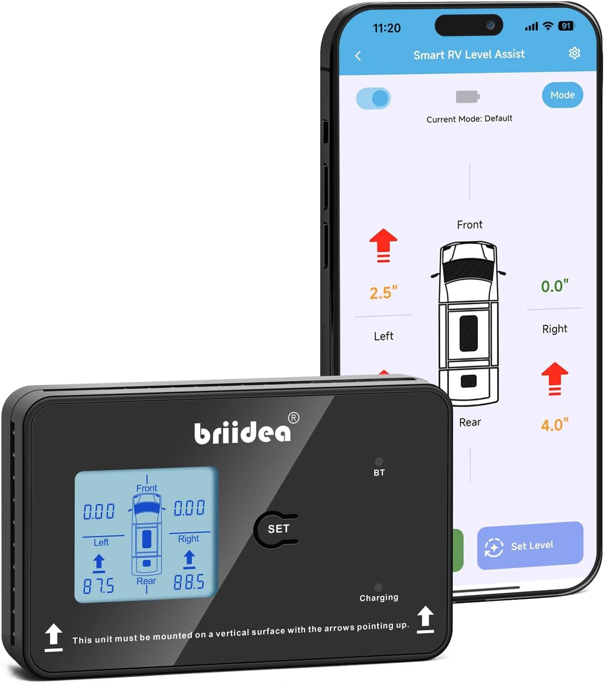briidea Wireless RV Auto Leveling System, Smart Bluetooth App Control, 5 Custom Preset Modes, Dual Power Supply, Easy DIY Installation for Motorhomes, Trailers, Campers, and 5th Wheels
