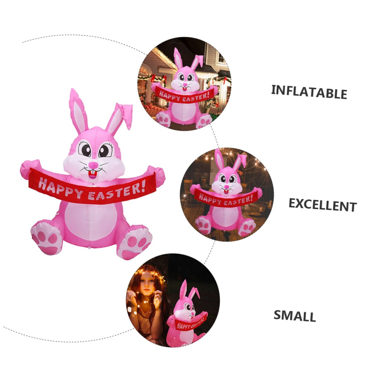 Kisangel Gonflable Lapin Accessoires De Fête De Pâques Décor Extérieur De Lapin De Pâques Décoration Extérieure De Pâques Fournitures De Fête De Pâques Lapin Gonflable Polyester Rose