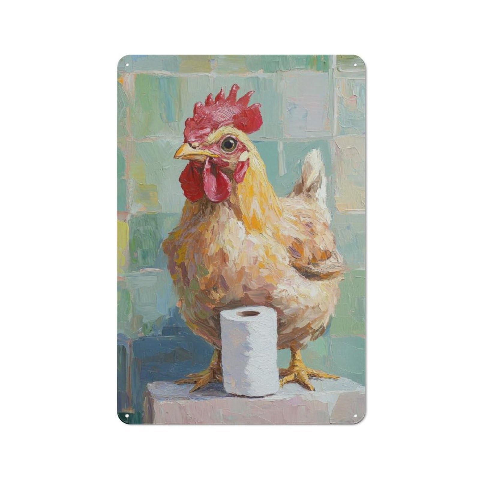 Junmoney Chicken And Toilet Paper Printed Metal Sign 30X20cm For Café Or Restaurant, For Hospitality Interior Collectors