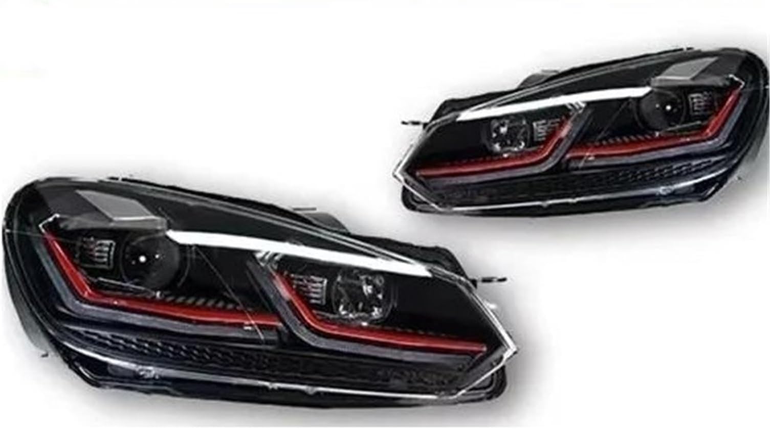 Car Headlight Lenses For VW For Golf 6 2009-2012 LED Headlight Kit With Sequential DRL & HID Bi-Xenon Hi/Lo Beam, Dustproof Housing Headlight Glass Cover(LED-Red)