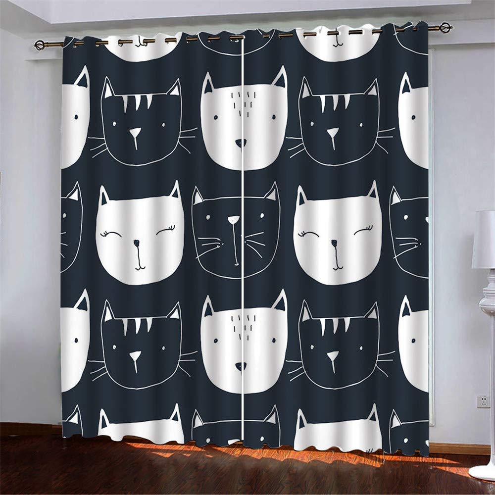 Gardinen Blickdicht Vorhänge 2er Set mit Ösen und Raffhalter, Morbuy 3D Drucken Modern Verdunkelungs Thermo Vorhänge Vorhänge-Set für Wohnzimmer Schlafzimmer (140x245cm *2,Schwarz und weiß)