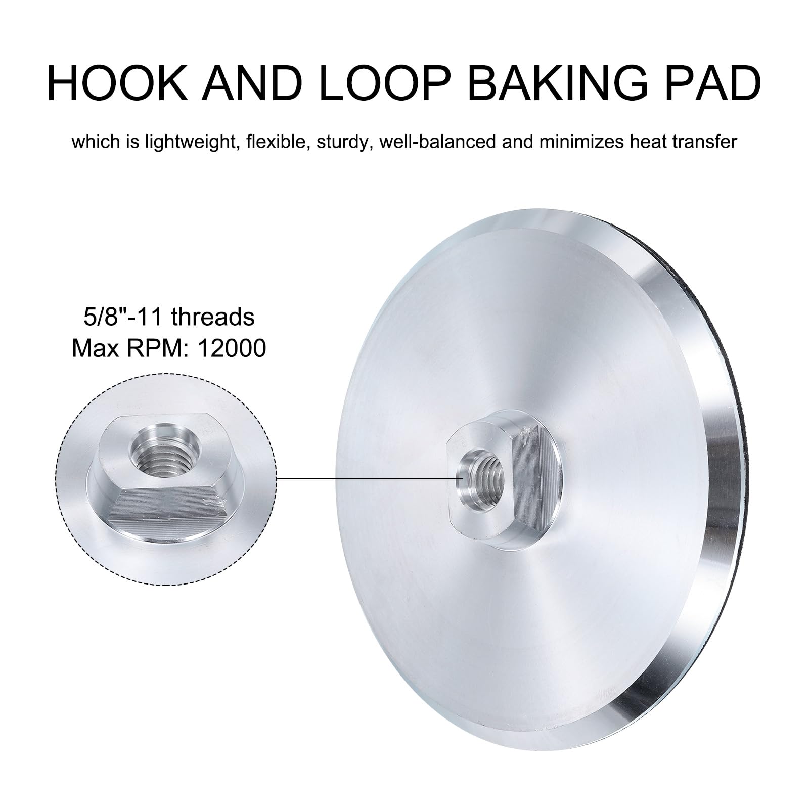 Sourcingmap 6 Inch Hook and Loop Backing Sanding Pads with 5/8"-11 Thread for Diamond Sanding Finishing Polishing Buffing Pads, Silver Tone - Image 4