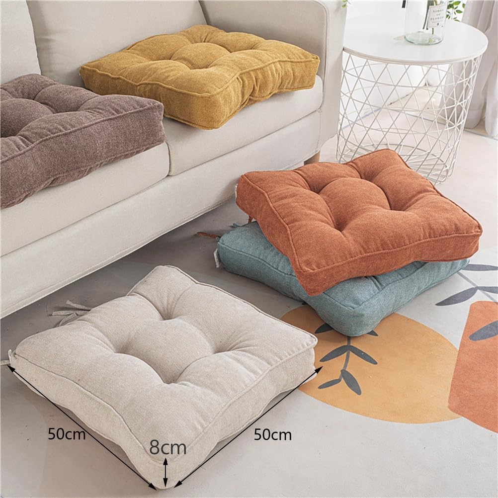 Cojín Suelo Cuadrado 50X50 Cm, Cojines para Sillas De Comedor, Cojín De Asiento De Meditación, Ideal para Sillas, Bancos, Palets & Suelos, Relleno Algodón Perlado,Beige,6 Pcs