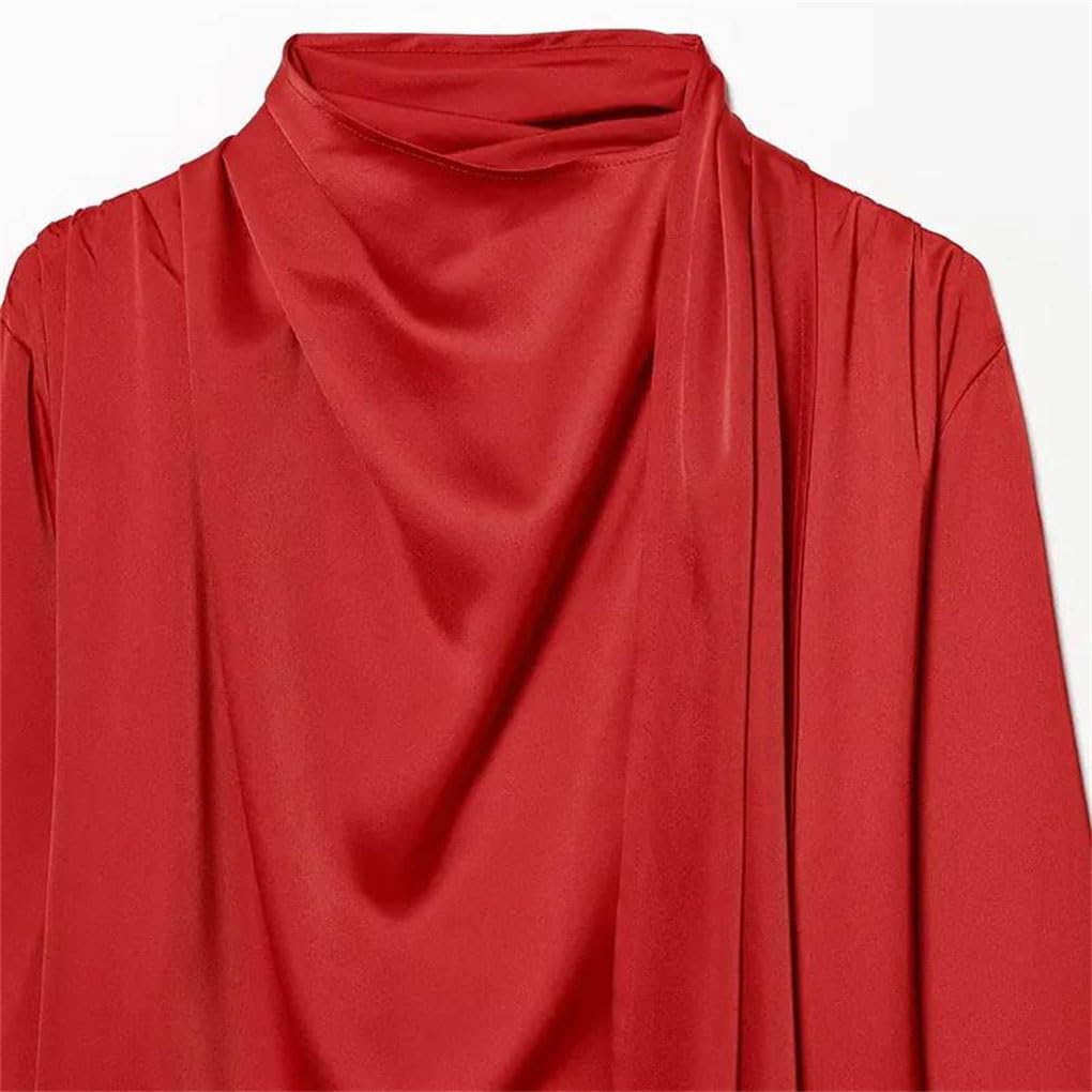 Blusa de satén para mujer, cuello bufanda, manga larga, camisa de oficina