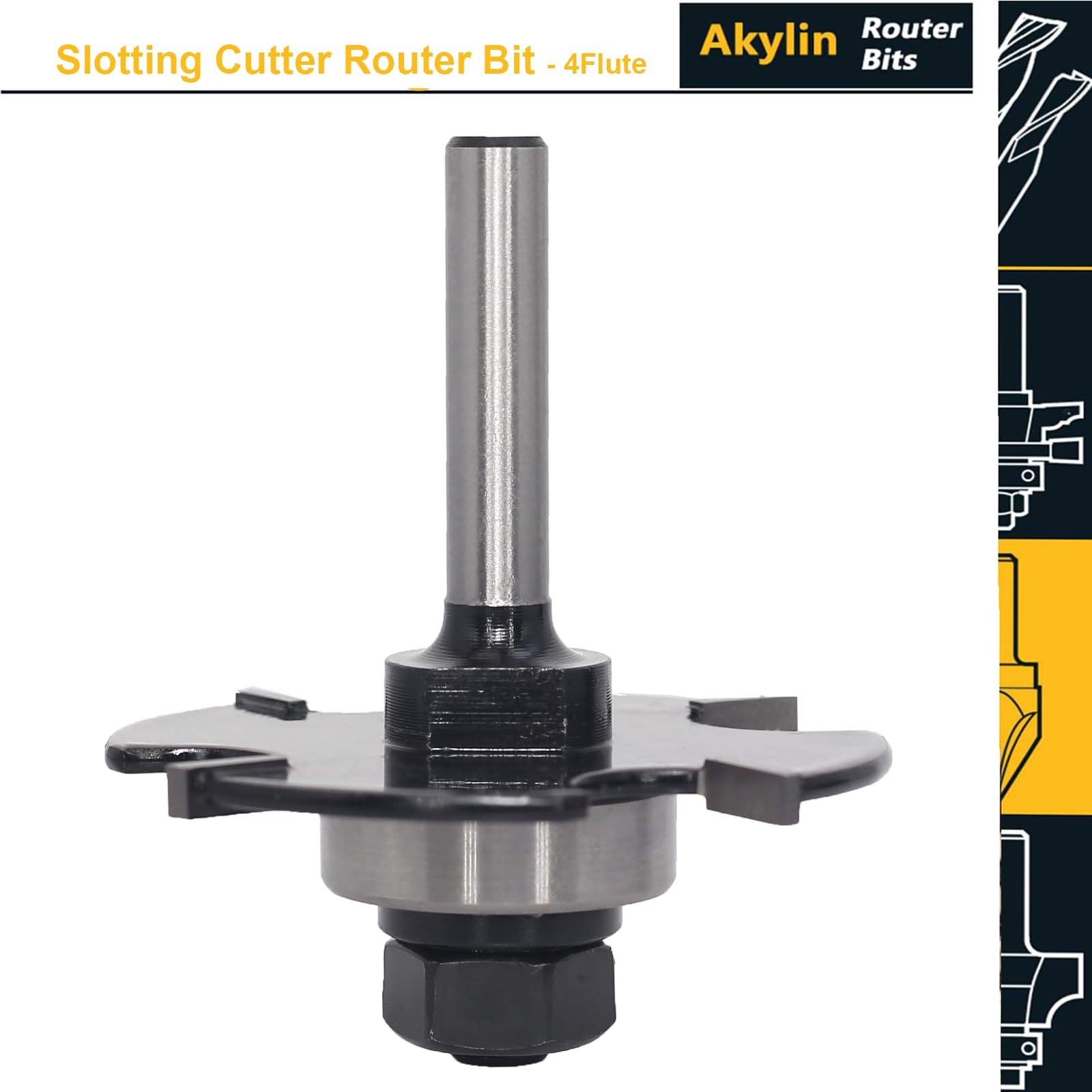 Akylin Slotting Cutter Router Bit, 1/4 Inch Shank, 4 Wing Slot Router Cutter Bit with bearing, 1/8” Height X9/16” Depth - Image 4