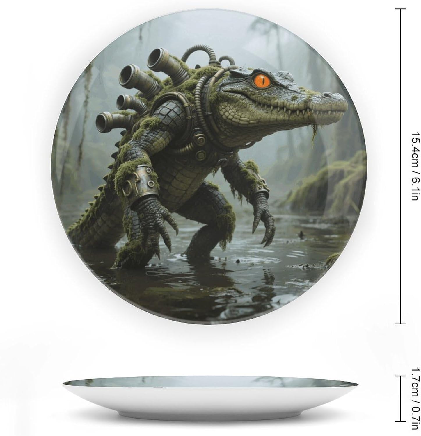 Ceramic Swamp Walker Decorative Plates Round Porcelain Plates with Display Stand Wall Hanging Decoration Home Table Decor for Home Office Bedroom Living Room 6inch image 2