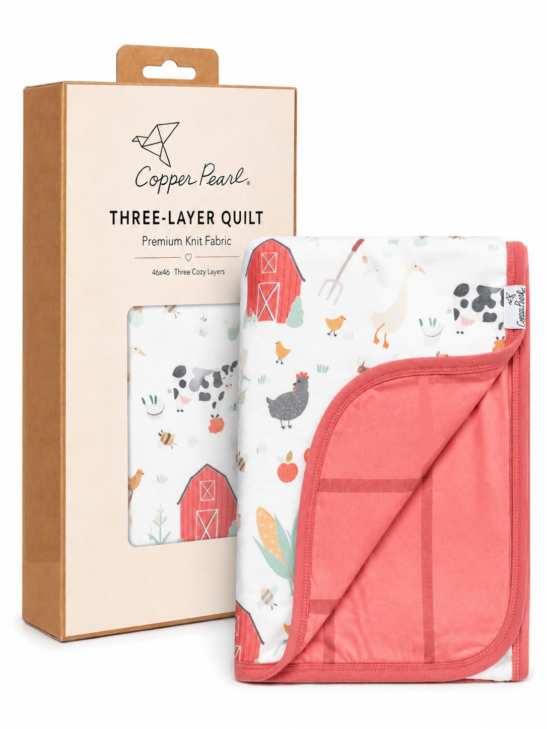 Copper Pearl Three-Layer Baby Blanket: Soft Baby Quilts for Boys and Girls | Breathable, Cozy, Toddler Blanket | Baby Quilt for Newborns | 46x46 Premium Polyester/Rayon | Farmstead