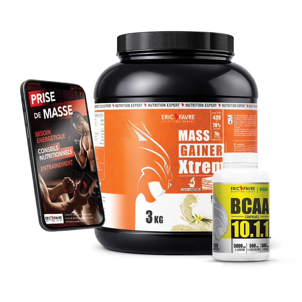 PACK PRISE DE MASSE - Kit Starter - Protéines, Pré-Workout, Acides Aminés - Lean Gainer + Born of Rage + BCAA 8.1.1 ZERO Vegan + Gourde 1L - Eric Favre
