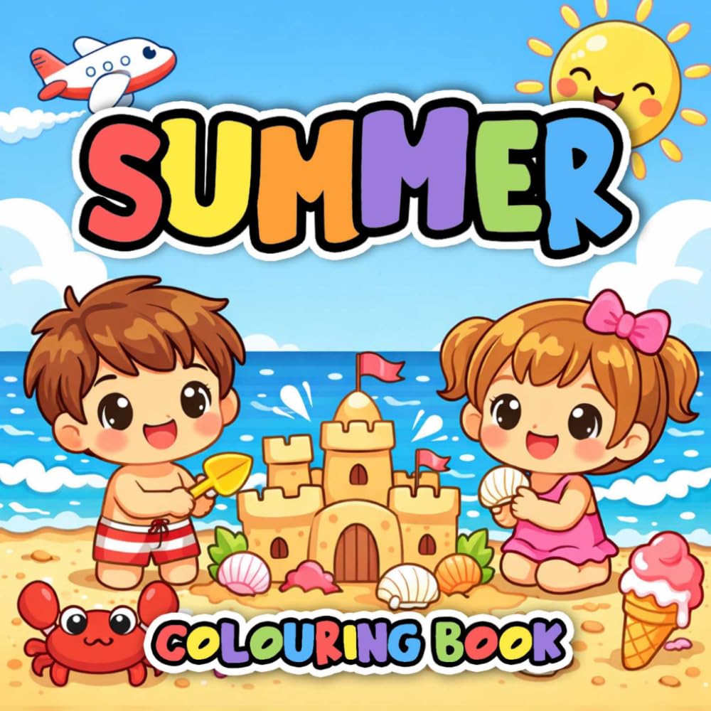 Cute Summer Animals Colouring Book: Beach Scenes, Holiday Fun and Simple Bold Pages for Kids of All Ages