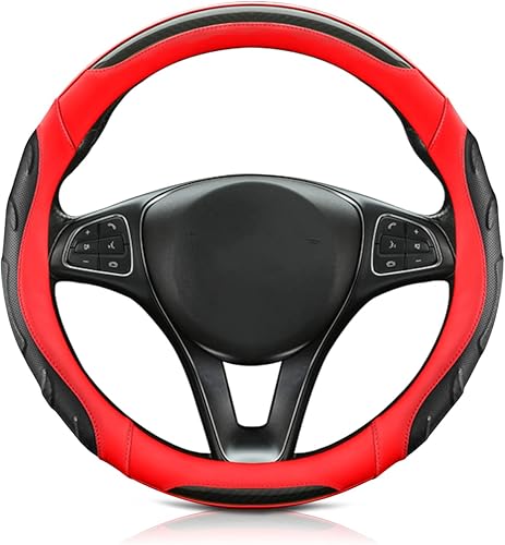 Ergocar Funda deportiva para volante, transpirable, antideslizante, de fibra de carbono y piel de microfibra, protector de volante de automóvil de