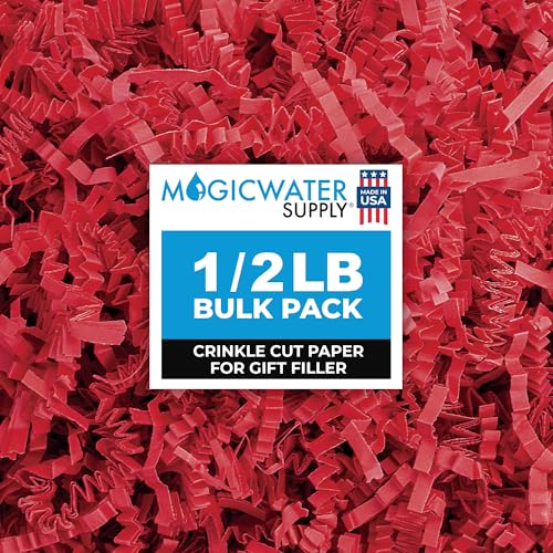 MagicWater Crinkle Cut Paper for Gift Baskets - 1/2 LB - Red - Perfect for Shredded Paper Filler, Basket Filler, Gift Boxes, Bridesmaid Gifts, Christmas Stuffers & More – Ideal for All Occasions