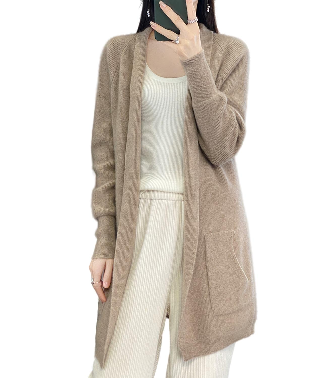 100% lana merino lavorato a maglia cardigan da donna cappotto spesso con tasche giacca autunno inverno
