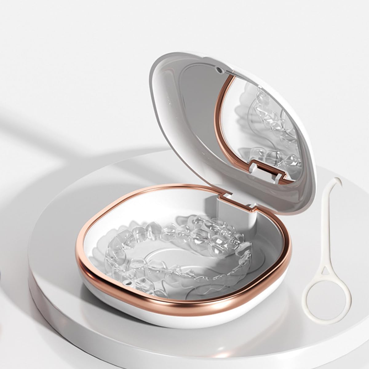 Denture Box Case,Retainer Case,Slim Aligner Retainer Case with Mirror,ravel-Friendly,Aligner Case Easy to Clean(Blue) (White)