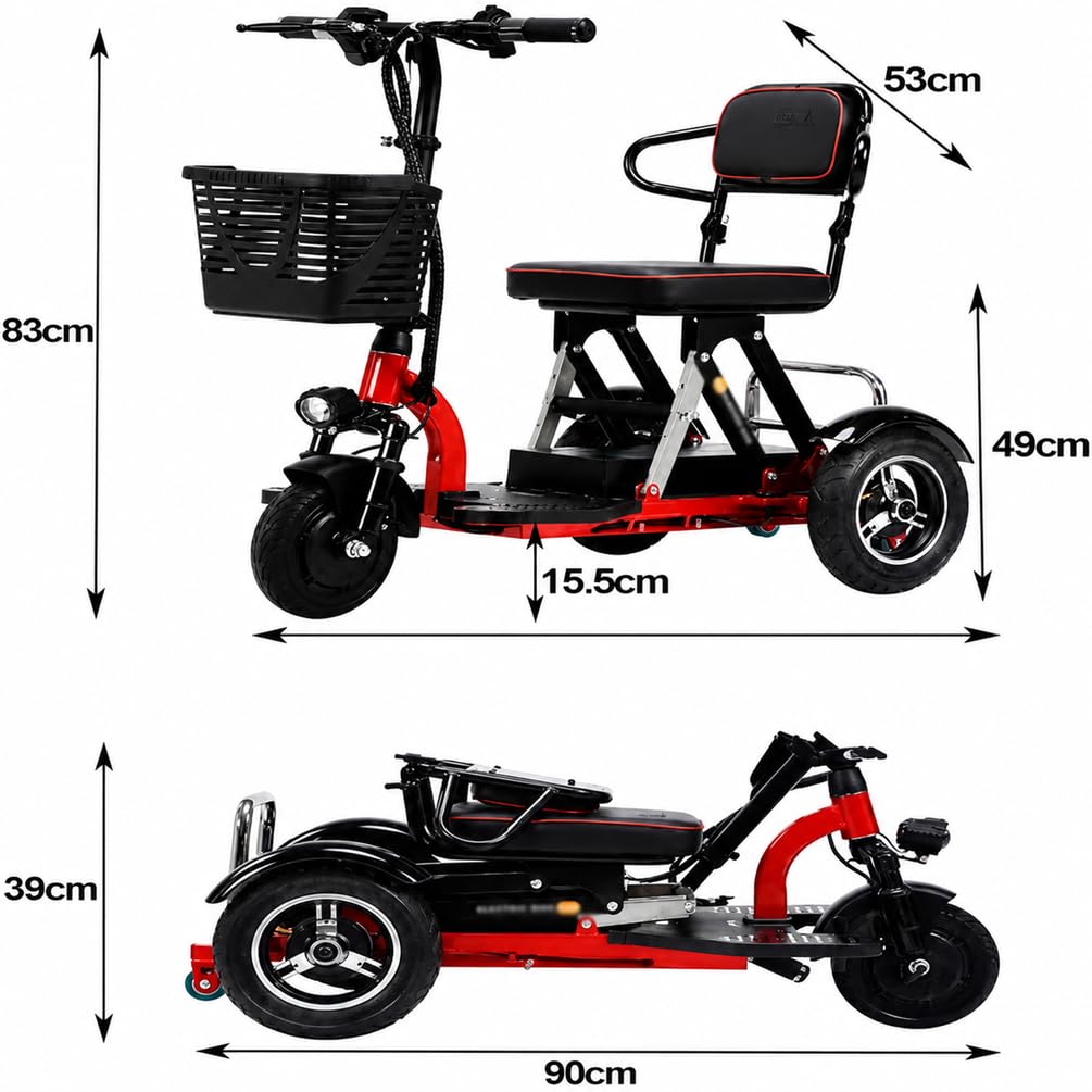 Genérico Scooter de Movilidad Eléctrico de 3 Ruedas Personas Mayores Plegable De con Asiento Incluye Cargador De Personas Mayores Scooter De Movilidad para Adultos y Personas Mayores