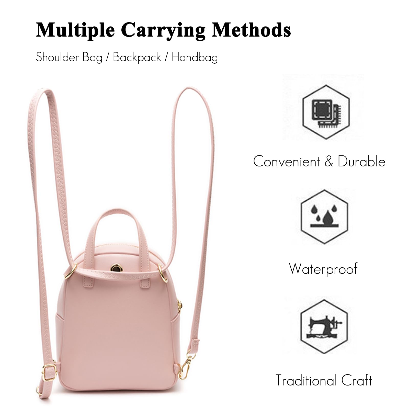FANDARE Zaino Donna, Zaino Moda per Donna, Piccolo Zainetto Leggero in Pelle PU, Daypack Color Solido per Viaggi Informali, Lavoro, Università