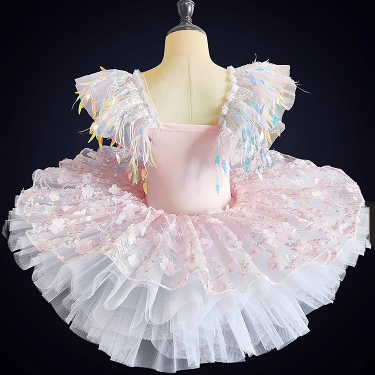 Mädchen Ballettkleid mit Blumenmuster und Pailletten, Ballerina-Kostüm für Kinder, geeignet für Tanzaufführungen