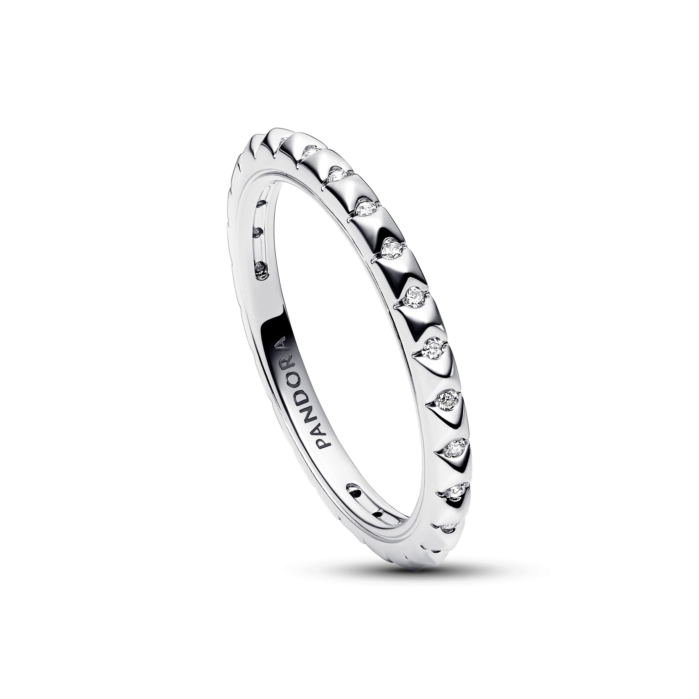 Pandora ME Pyramids Studded sterling silver ring with clear cubic zirconia, 62