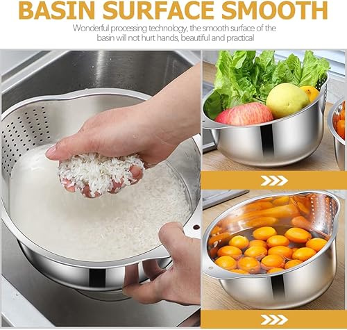 Miniatura 9 de Stainless Steel Washing Bowl Rice Washing Bowl Colander Strainer 20cm Fine Mesh Strainer for Washing Vegetables Fruit Beans Pasta Colander Washing