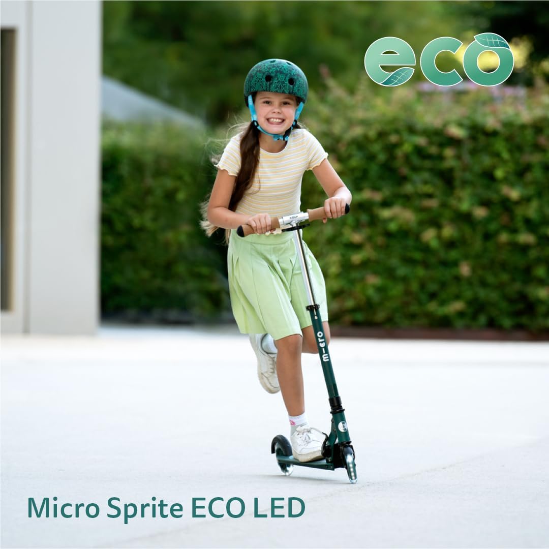 Micro Kickboard | Sprite ECO LED Scooter | 2 LED Wheels | Fold-to-Carry | Lightweight Swiss-Designed | Made from Recycled Materials | Children and Teens, Ages 6+ |