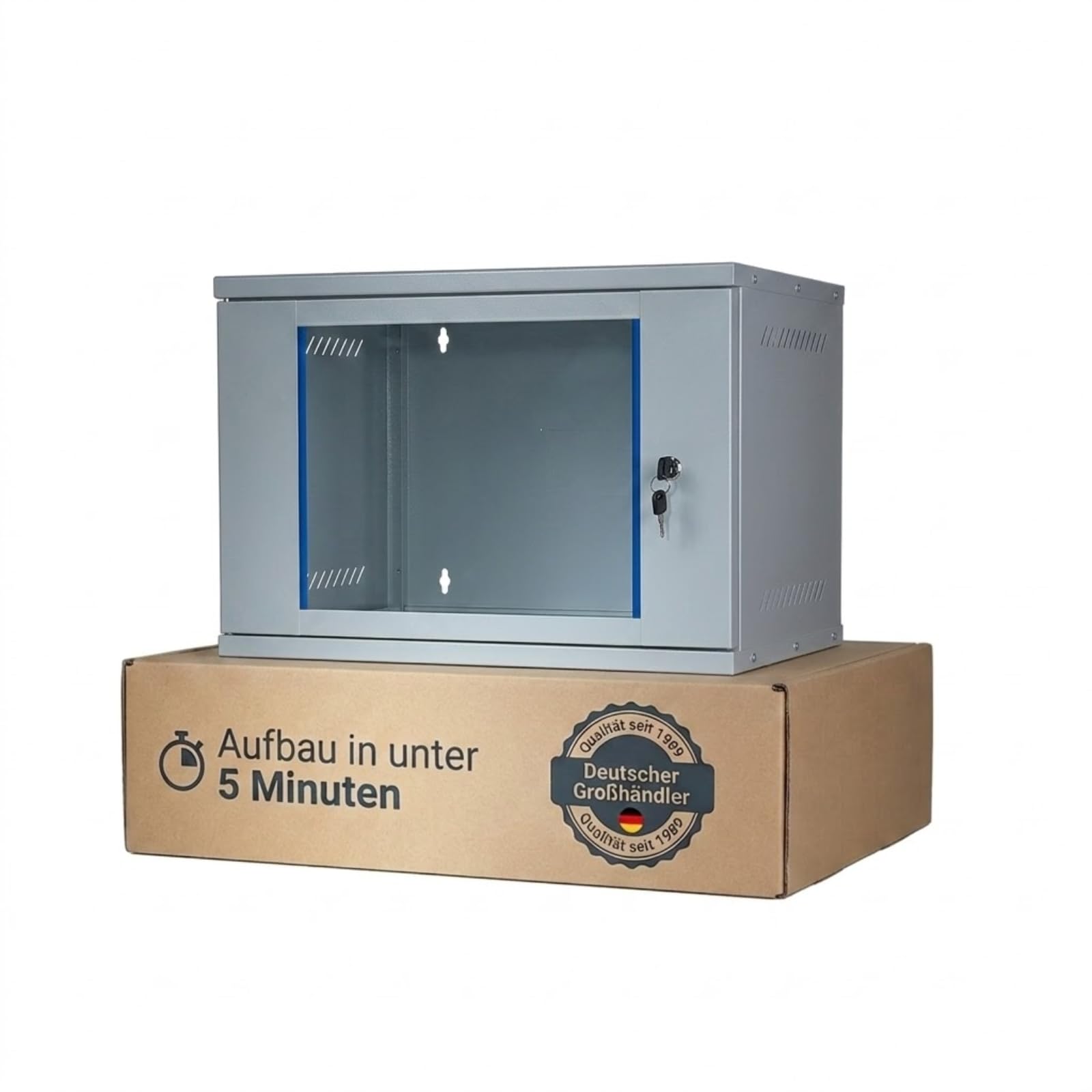Netzwerkschrank 19 Zoll 7 HE I 400 mm Tiefe I Serverschrank Grau I Wandmontage I abschließbare Glastür I unmontiert I 60 kg Traglast I 543 x 400 373 mm (Grau, 7 HE)