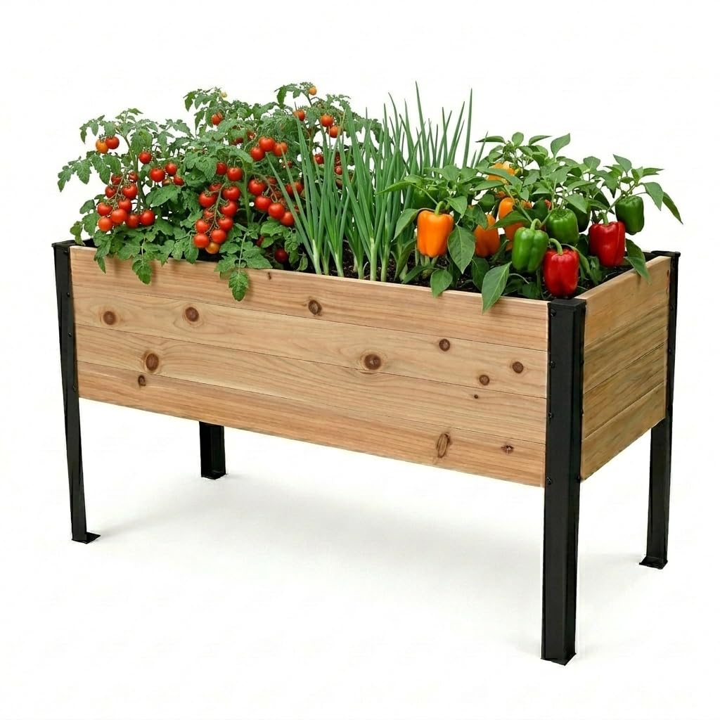 Western Red Cedar Planter Raised Garden Bed Planter Box - 48x20x28 inch with Powder-Coated Steel Legs - Ideal for Vegetables, Herbs, and Flowers, Elevated, Core Series