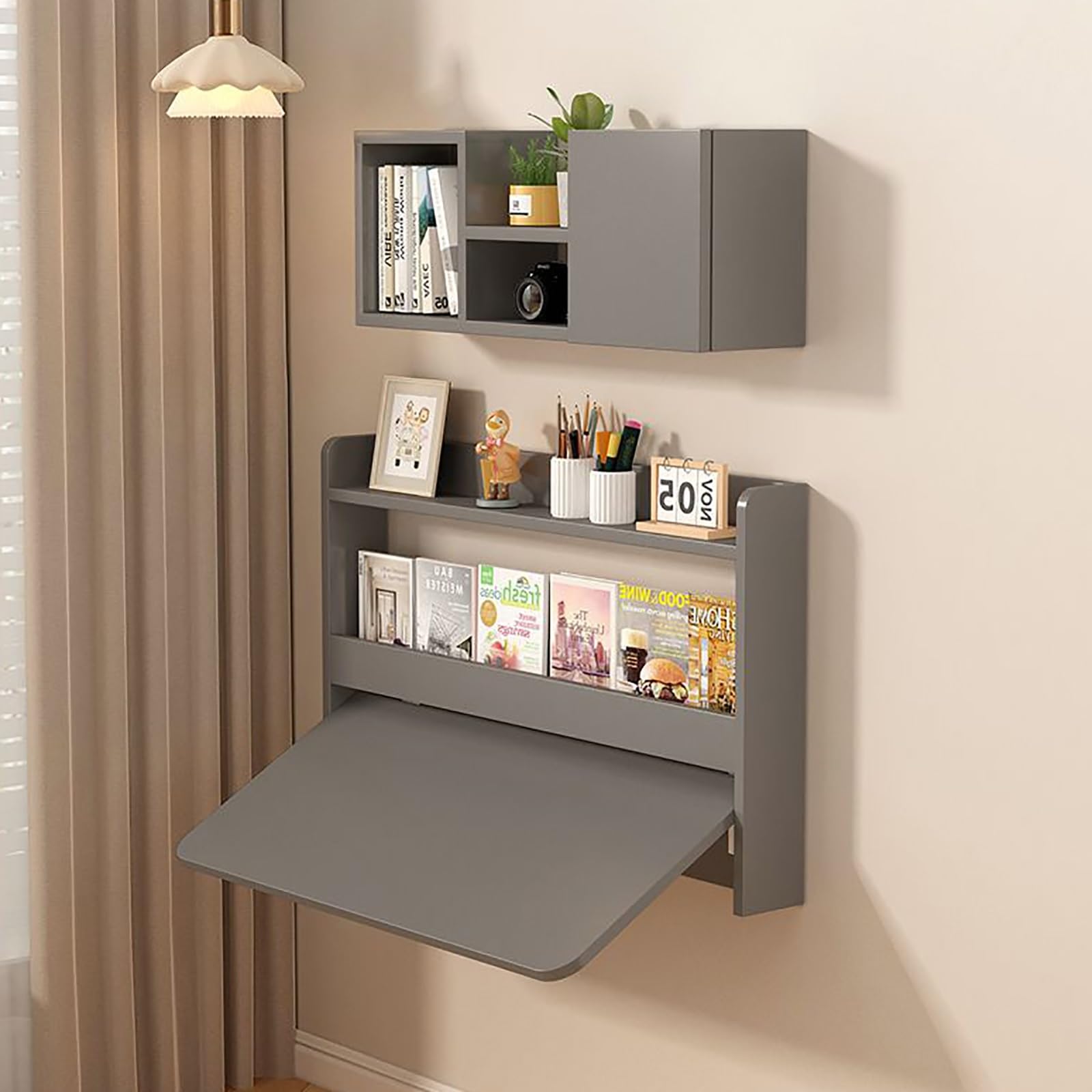 Table à abattant flottante murale avec rangements pour bureau et chambre