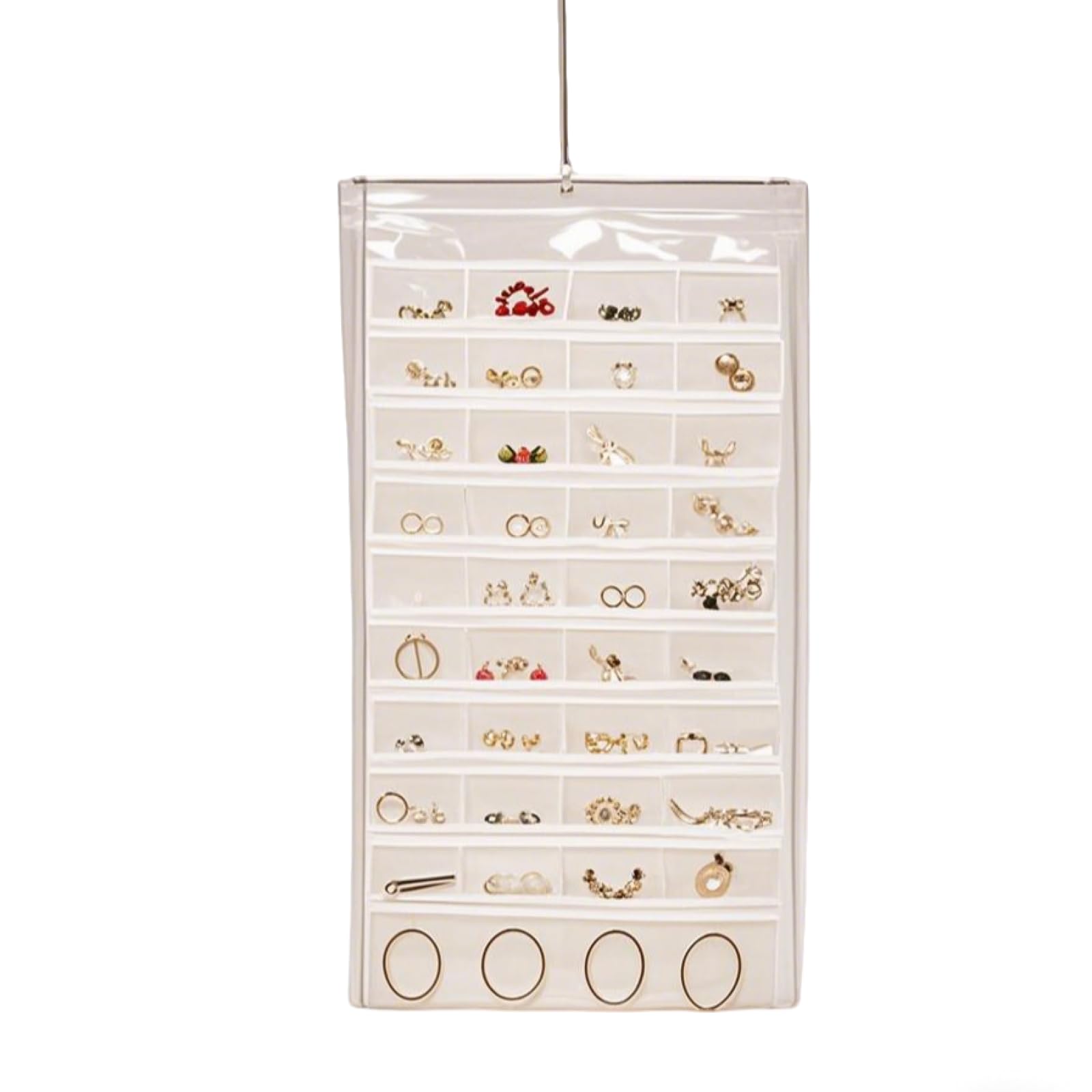 Organizer per Gioielli,Organizzatore di Gioielli da Appendere,Storage Doppia Faccia per Gioielli,Hanging Jewelry Organizer per Armadio,Doppia Faccia Porta Gioielli da Appendere con 48 Tasche(bianco)