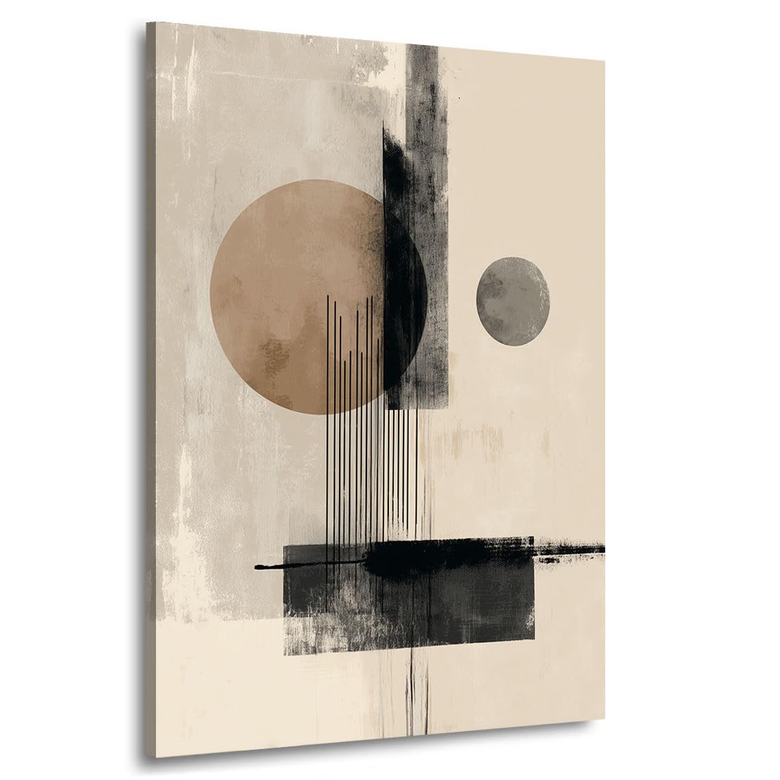 Kunstgestalten24 | Boho Wandbild auf Leinwand mit Echtholz-Keilrahmen – Abstrakte Kunst in Beige und Braun – Modernes Bild für Wohnzimmer & Büro | 75x100 mit 2cm Rahmentiefe