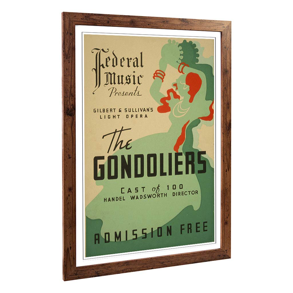 Big Box Art Framed Print of Vintage WPA Poster The Gondoliers Design | Wall Art Picture | Home Decor for Kitchen, Living Room, Bedroom, Hallway, Walnut, A2 / 24.5x18 Inch / 62x45cm