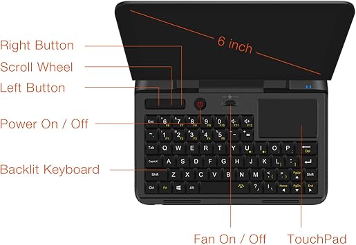 Mini Laptop 10 Pro, 8GB RAM 256GB ROM Laptops Computer, 6 inch HD Screen Portable Industry Laptop, N4120 CPU, Internet, BT4.2 (US Plug)