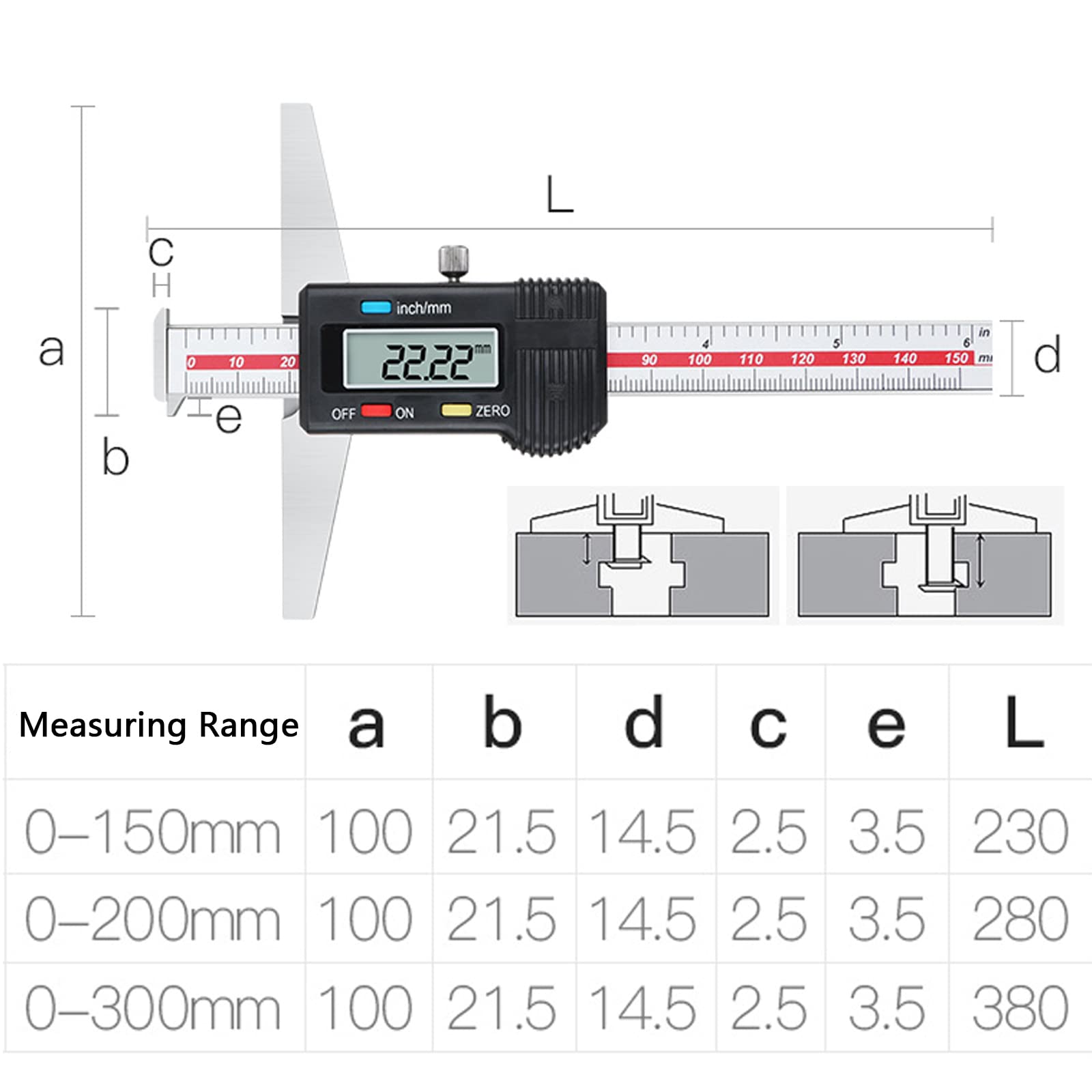 2-1/2 Inch Long, Stainless Steel, Depth Gage Base