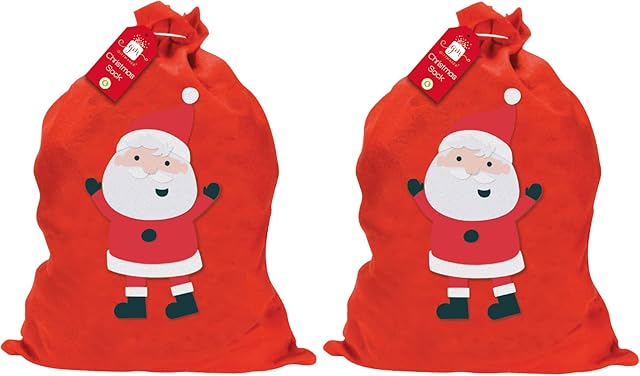 2 X LARGE FATHER CHRISTMAS SANTA SACK RED STOCKING GIFT PRESENTS XMAS