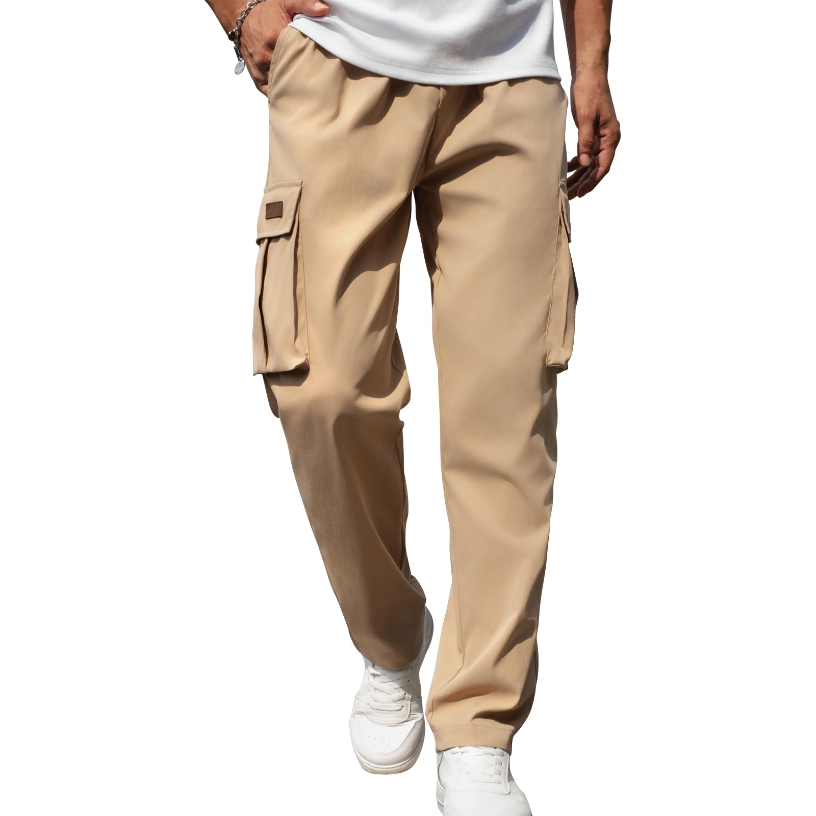 Mancozy Men's Casual Cargo Sweatpants Waist Drawstring Joggers Tactical Loose Fit Pants for Men with Multi Pockets