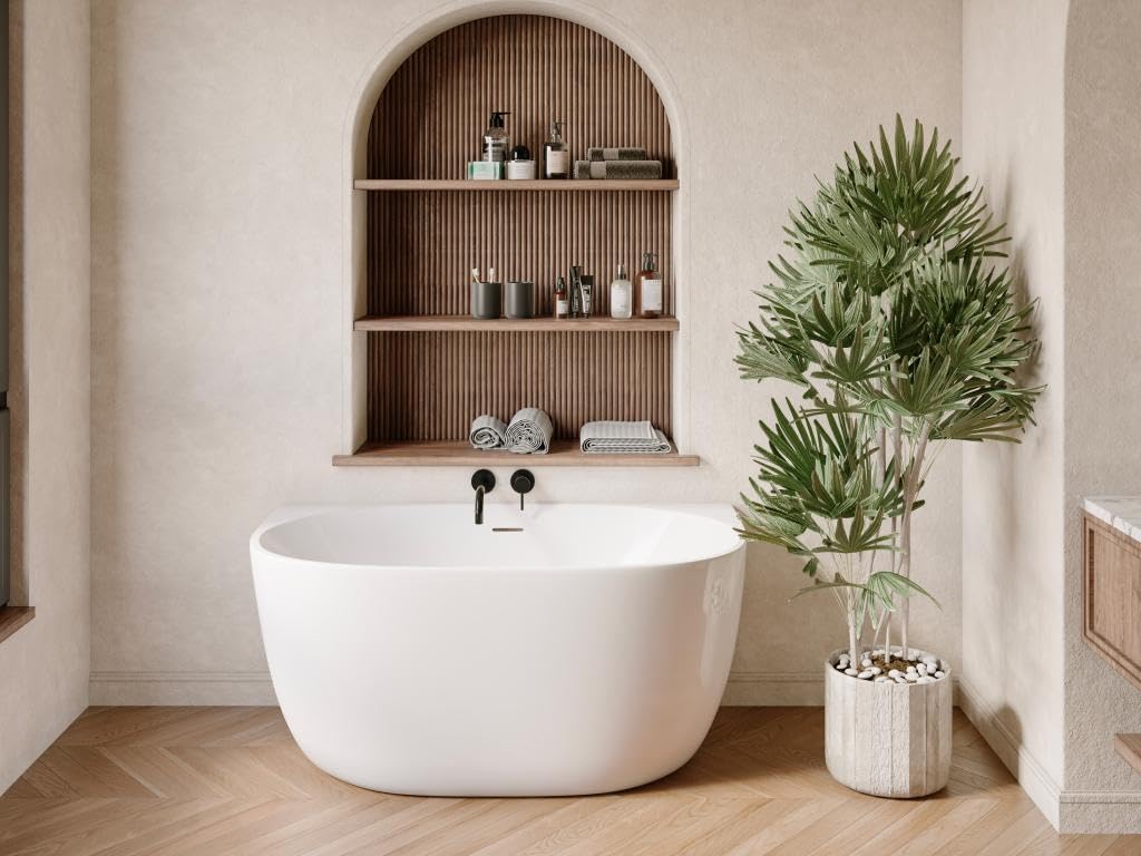 Vente-unique -Bañera semi independiente - 167 l - Acrílico - 130 x 72 x 58 cm - Blanco - AMOSARI