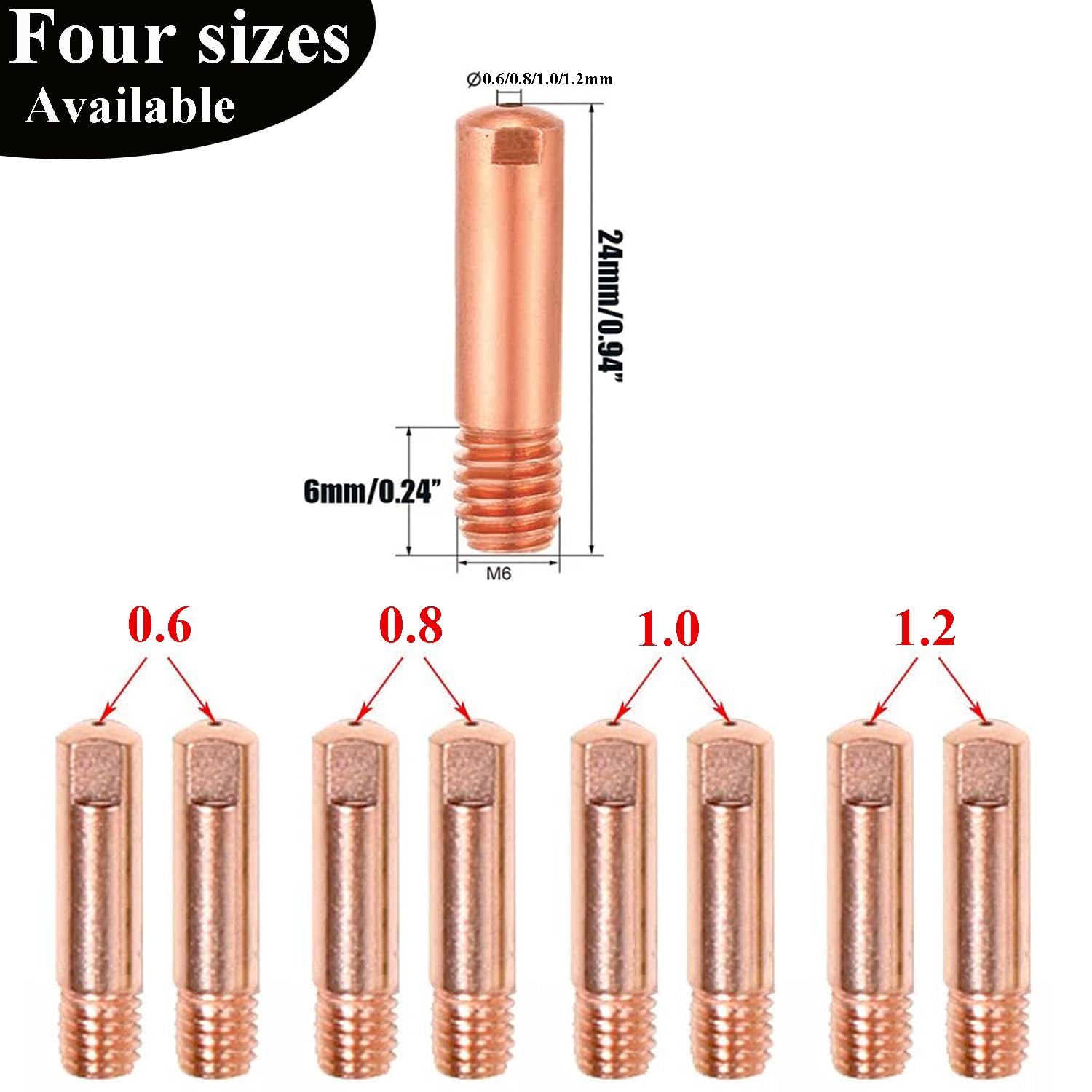 15 Embouts De Contact MIG M6 X 24mm | Pour Soudure Fil 0.8mm | En Cuivre, Résistants à La Chaleur | Compatibles Torche MB15AK
