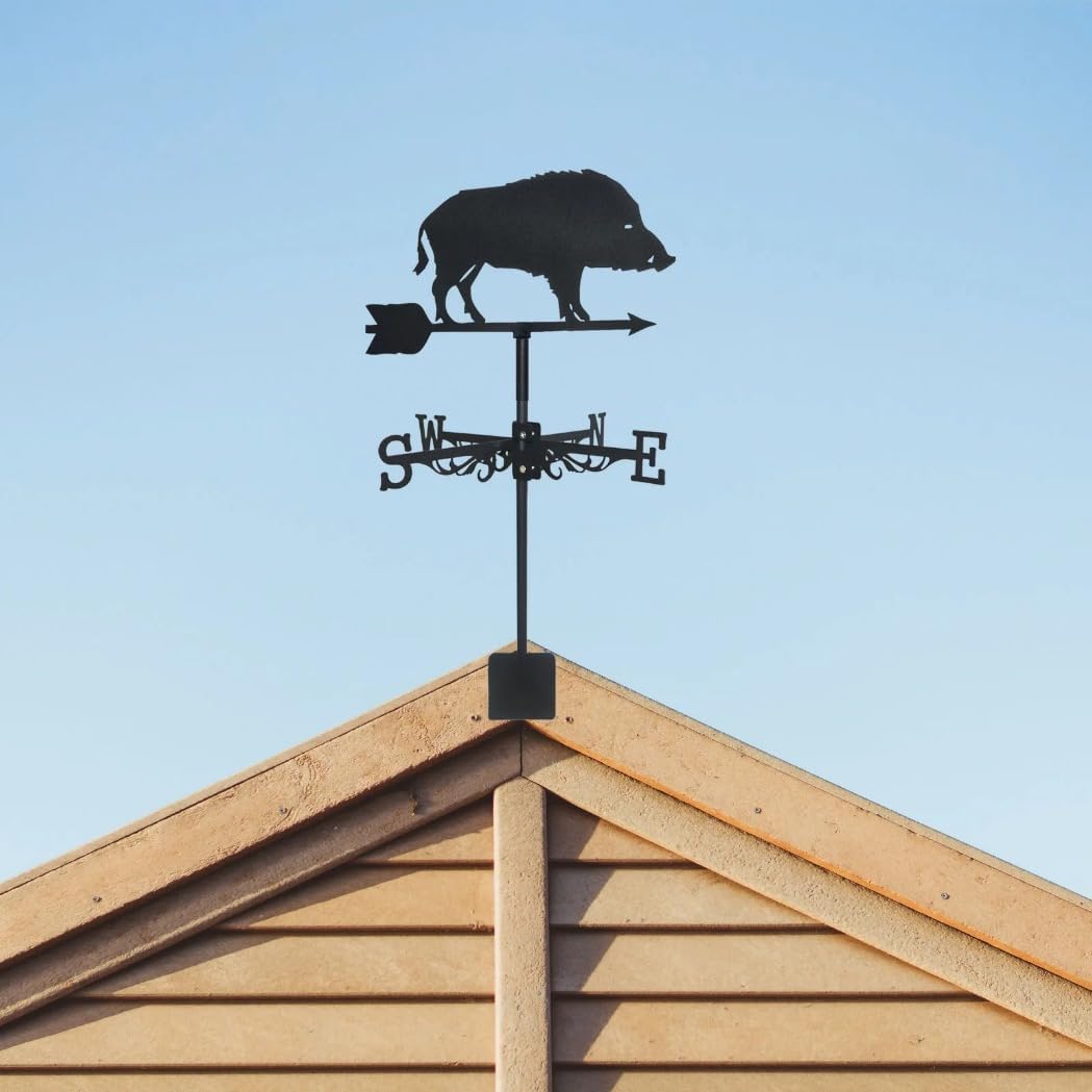 Black Metal Boar Weathervane - Wild Animal Silhouette Art for Garden, Roof, or Yard Decor