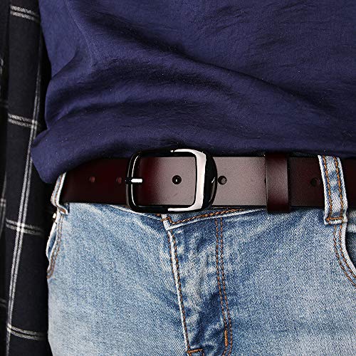 Womens Genuine Cowhide Leather Belt Pin Buckle for Jeans/Pants/Dresses (Red (Gold-Buckle))3