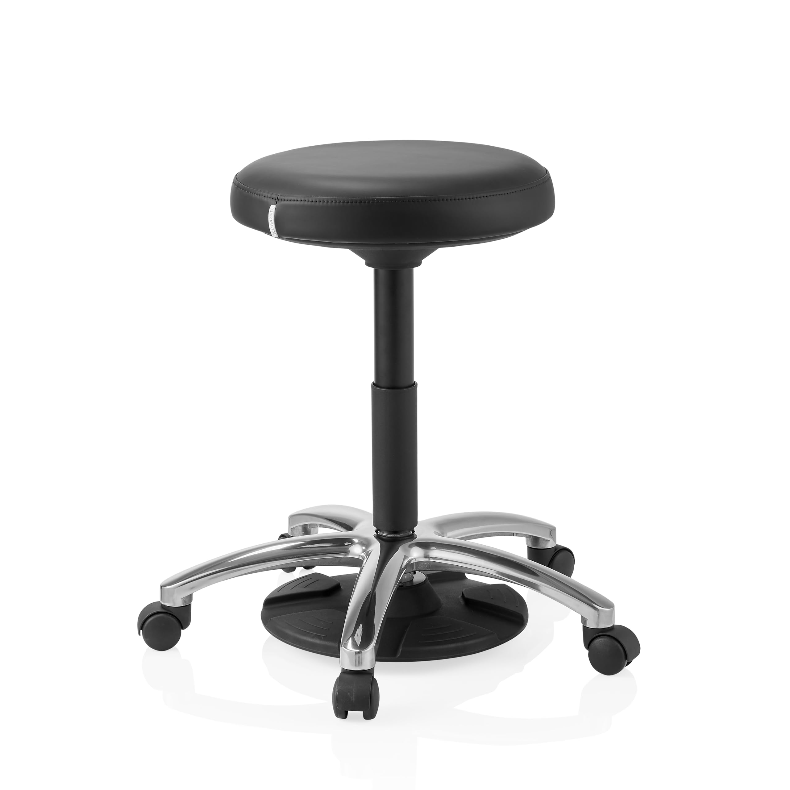 hjh Office Taburete Giratorio Operator Step, Negro | Silla de Trabajo Regulable, Rotación de 360°, Acolchado Softex, Base de Aluminio en Cruz
