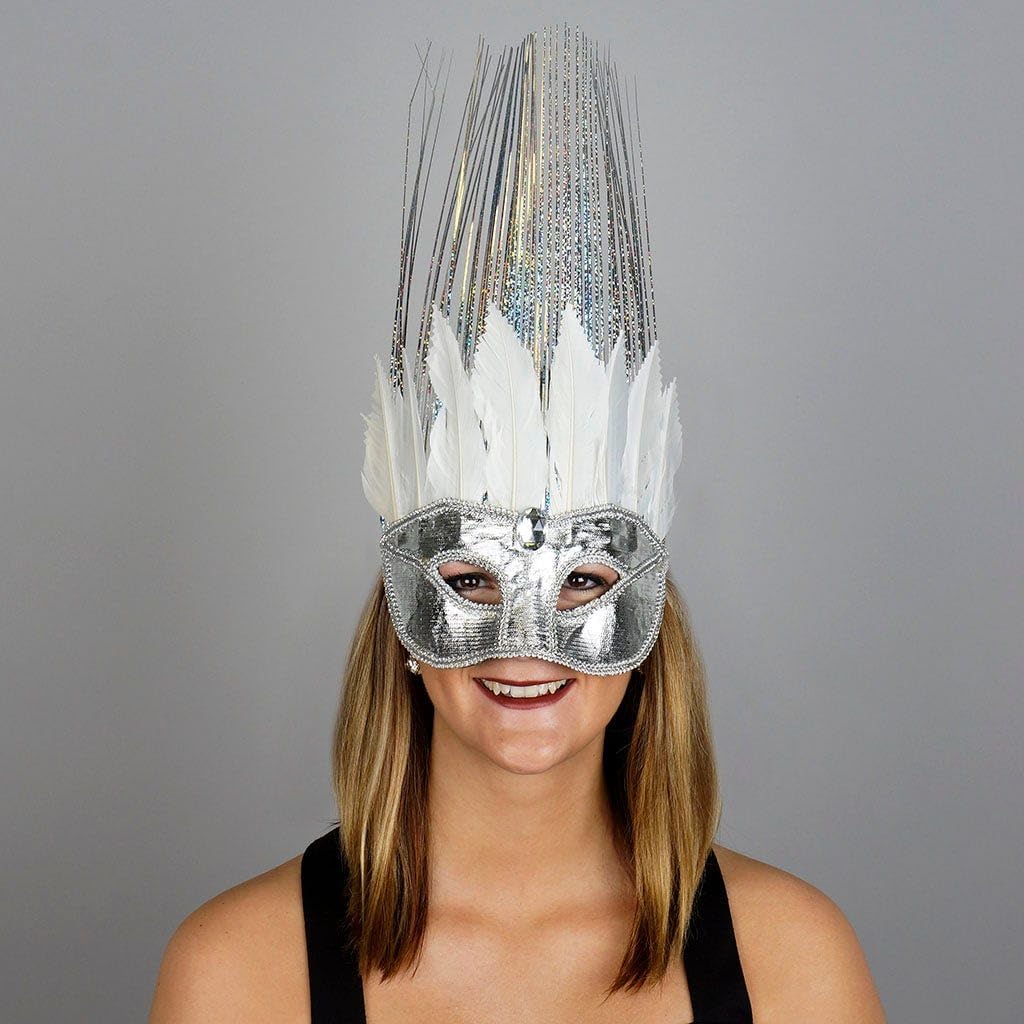 Zucker Feather Products MICECROWN-SLV-W Ice Crown Mask Feather Mask