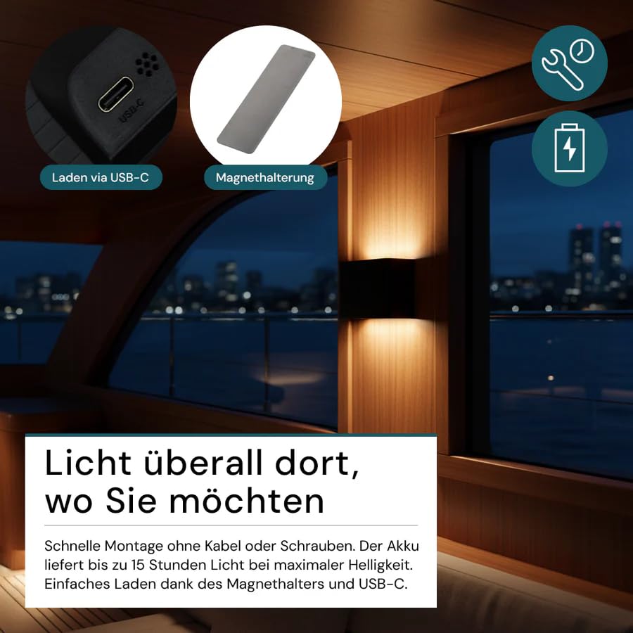 LUXULA 4er Set LED Akku Wandleuchte Innen Schwarz, Wandleuchte mit Bewegungsmelder, Einstellbar 3000K 4500K 6500K, Dimmbar, Wiederaufladbar, mit Fernbedienung, Kabellos für Flur & Schlafzimmer
