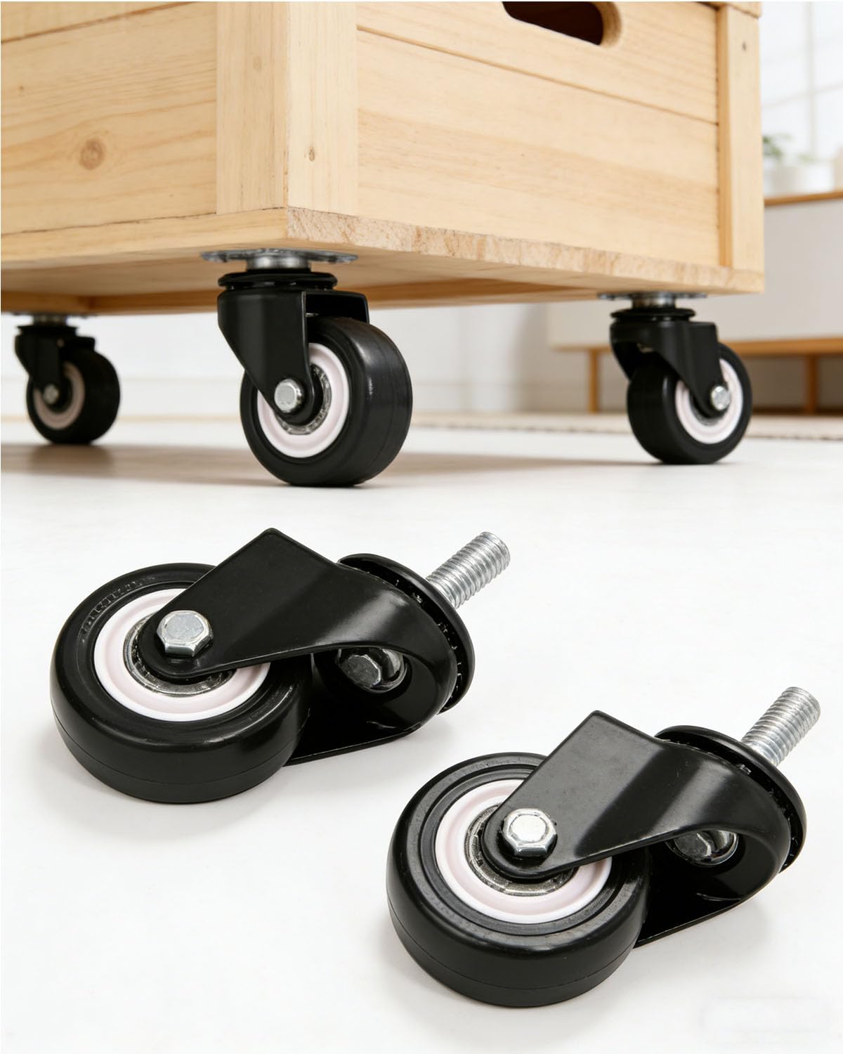 Rolle mit M8x25 Gewindestange und Distanzmutter, 1,5 Zoll, für Einkaufswagen, Trolleys, Werkbänke, Möbel (Ungebremste Räder, 12)