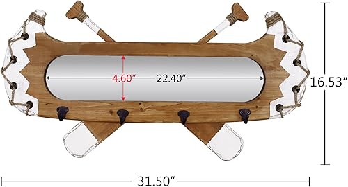 Miniatura 6 de K KILIPES Espejo de pared de madera con ganchos, marco de madera rústico, espejo de pared colgante para baño, entrada, dormitorio, sala de estar,