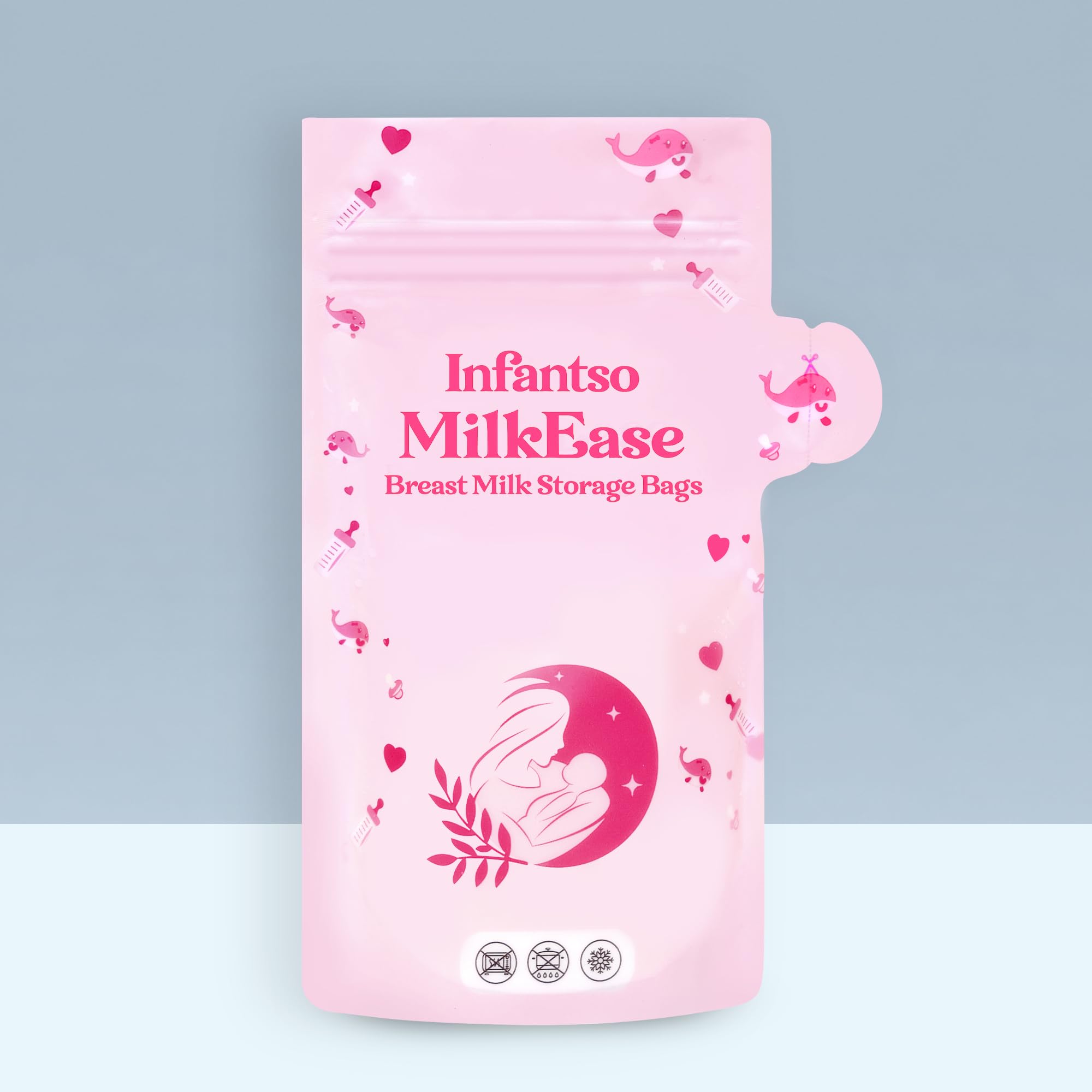 Infantso MILK EASE Breast Milk Storage Bags (Pack of 25 x 250 ml) BPA Free Pre-Sterilized with Temperature Indicator, Leak Proof Dual Zip Lock Disposable Milk Storage Pouch for Freezer & Feeding - Milk Freezer Bags for Breast Feeding-image-2