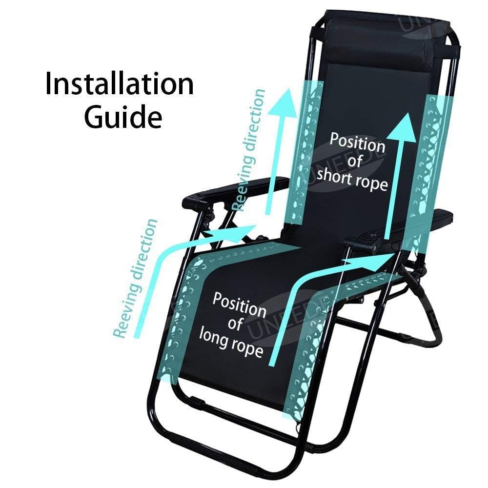 CartHome 4 Pcs Zero Gravity Chair Replacement Cord, Chair Repair Elastic Straps, Universal Repair Cord Kit for Repairing Zero Gravity Chair(Black) 4