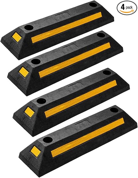 ZONETECH Heavy Duty Rubber Parking Guide -4 Pcs Premium Quality Durable Car Garage Wheel Stopper Professional Grade Park with Reflective Yellow Tape Curb