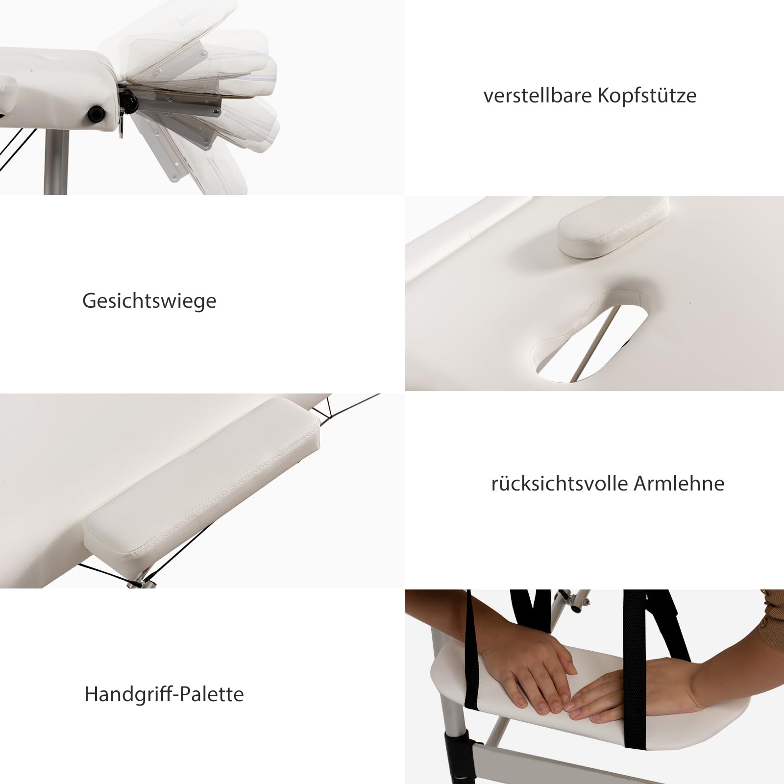 GOPLUS Massageliege, 2 Zonen Massagetisch aus Aluminium bis zu 250kg, Mobile Massagebank klappbar & höhenverstellbar, 70cm breit Massagebett mit Kopfstütze, Armlehnen & Tragetasche für Spa, Weiß