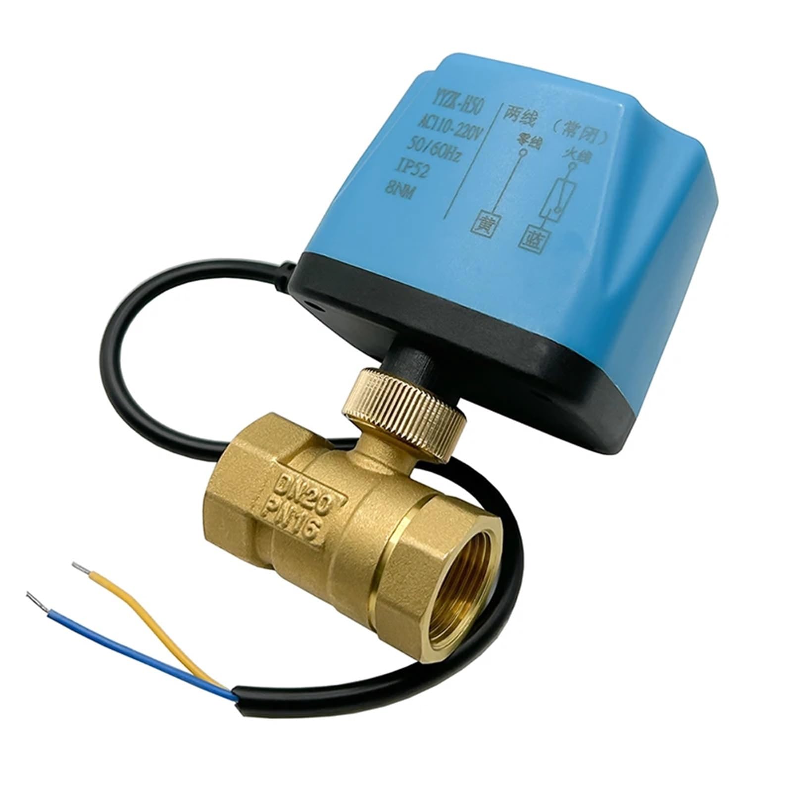 Valvola a sfera elettrica motorizzata in ottone, 2 fili, 12 V, 24 V, 1 pezzo, 1/2, 3/4, 1/2 pollici, normalmente chiusa/aperta(DN15,110VAC_CR704)